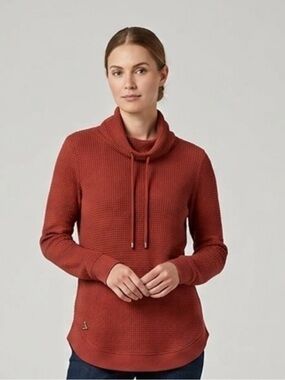 Lauren Ralph Lauren Red Cotton Waffle-Knit Cowl Neck Logo Pullover Sweater Small